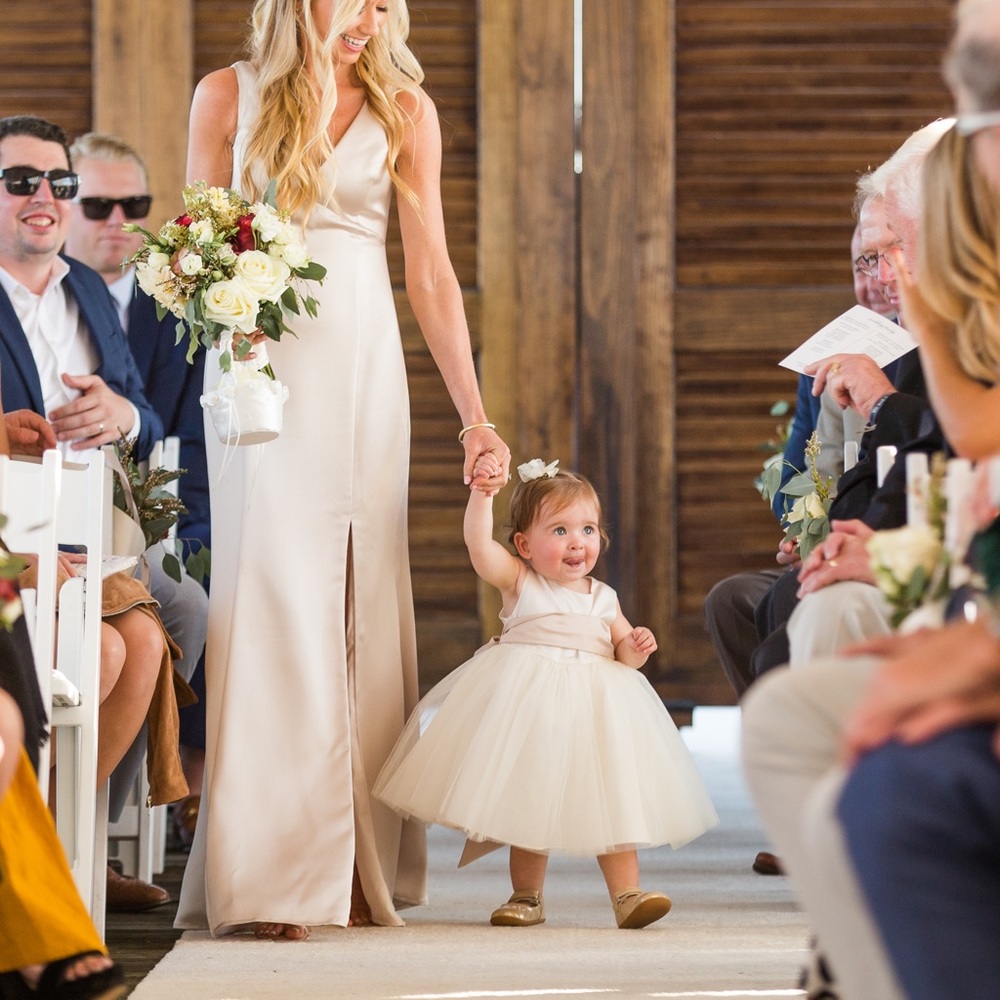 Flower girl dress with champagne bow size 1